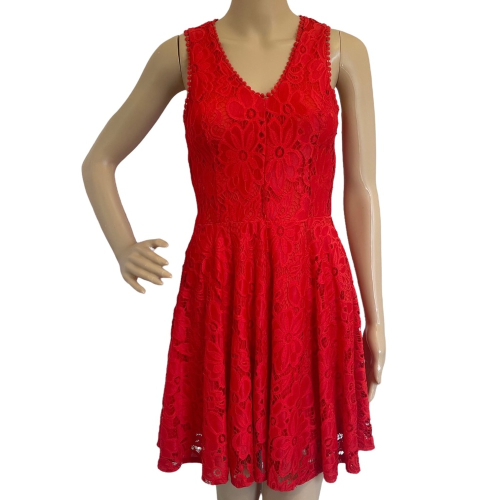 FRANCESCA’S Red Lace Stretch Swing Dress XS